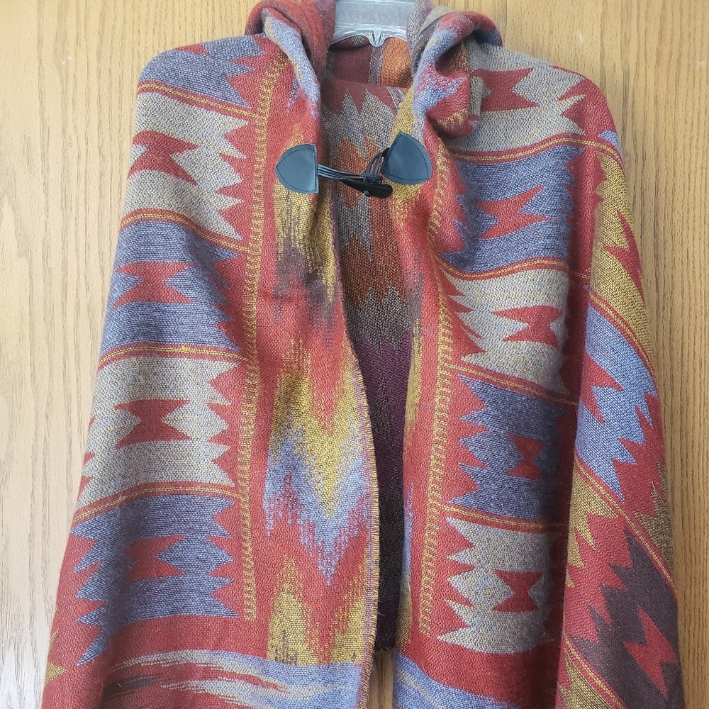 Tribal Fringe Throw Poncho Cape Hoodie